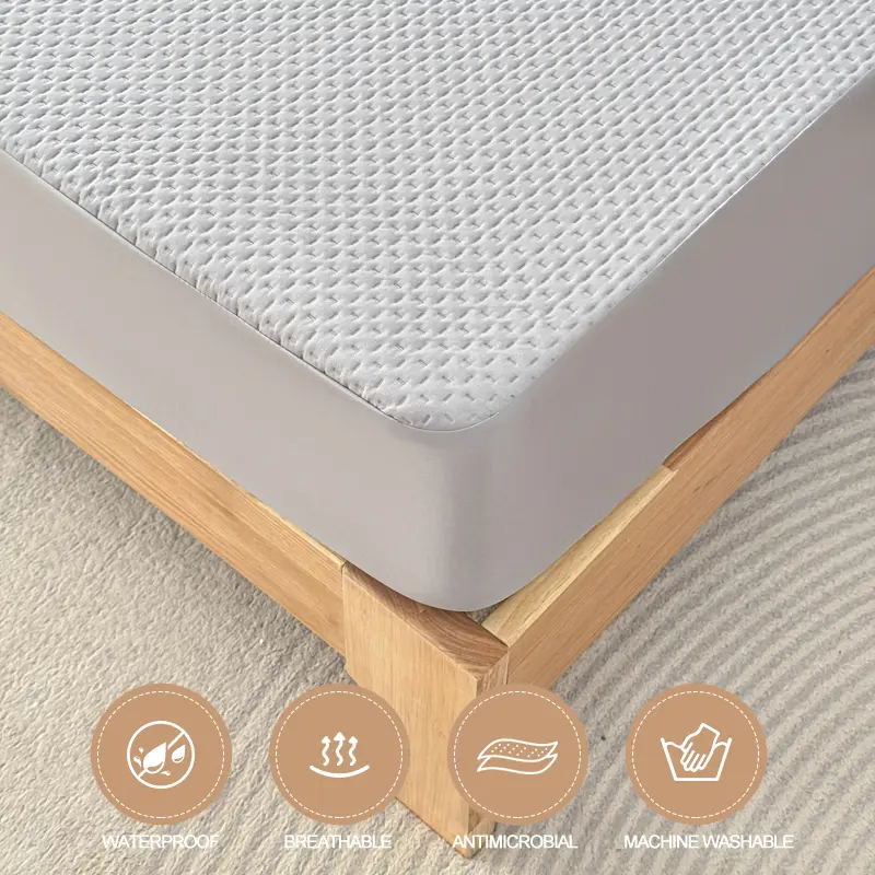 Waterproof Mattress Protector - Mattress Cover, Thickened, Breathable, Hypoallergenic, Anti-Bacterial Fitted Sheet, Grey