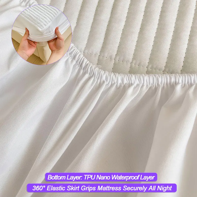 Waterproof Breathable Mattress Protector - Anti-Mite, Anti-Bacterial Mattress Cover,Fitted Sheet for Single/Double Bed,White