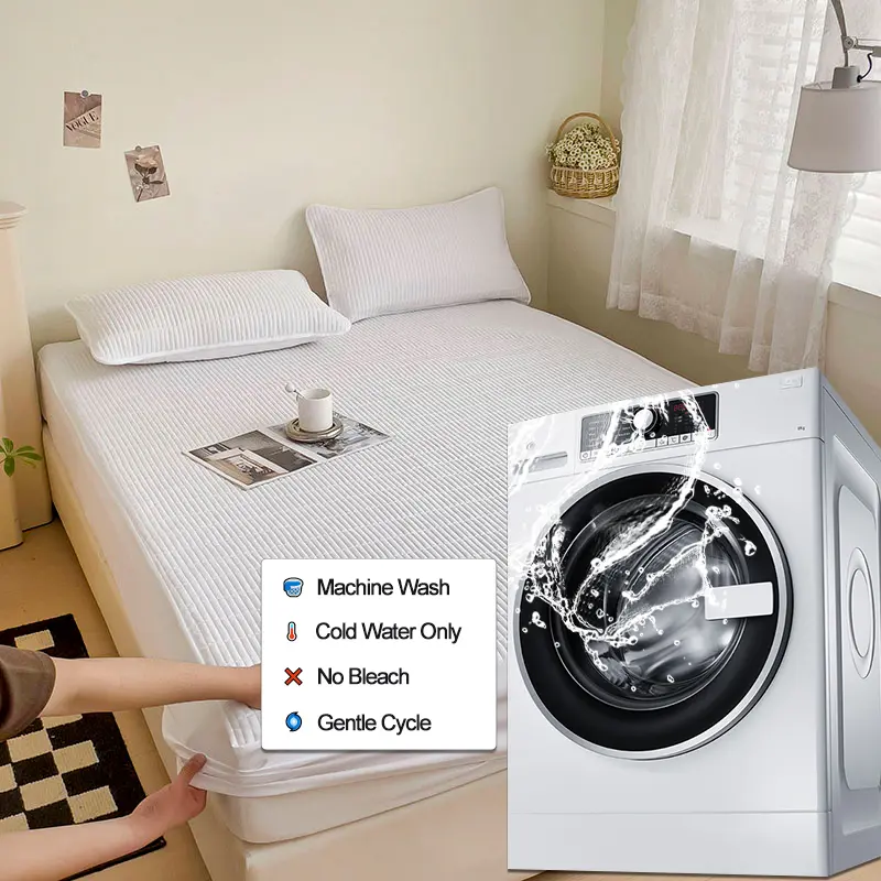 Waterproof Breathable Mattress Protector - Anti-Mite, Anti-Bacterial Mattress Cover,Fitted Sheet for Single/Double Bed,White