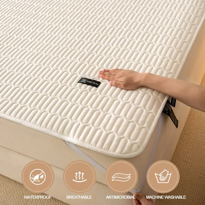 Premium Waterproof Thick Mattress Protector - Breathable, Noiseless Mattress Cover with 4 Corner Straps,Fitted Sheet,White