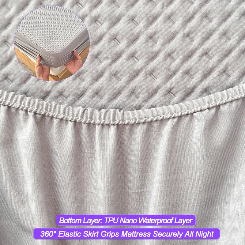 Waterproof Mattress Protector - Mattress Cover, Thickened, Breathable, Hypoallergenic, Anti-Bacterial Fitted Sheet, Grey