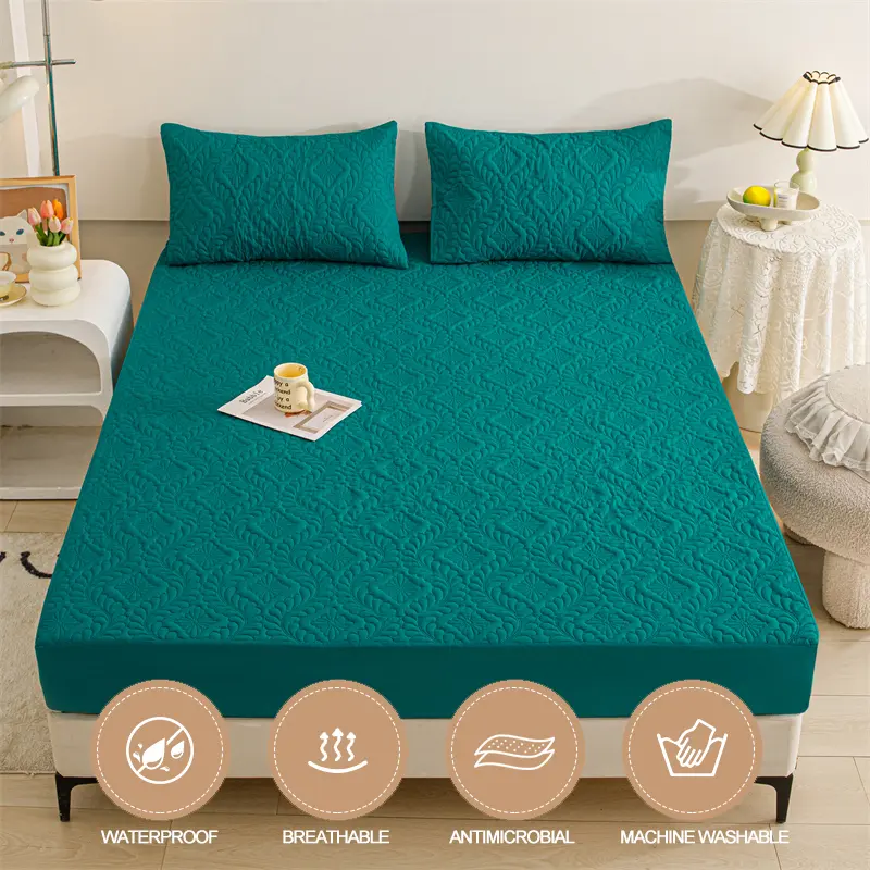 Hypoallergenic Waterproof Mattress Protector - Breathable Anti-Mite & Anti-Bacterial Mattress Cover, Single/Double, Lnk green