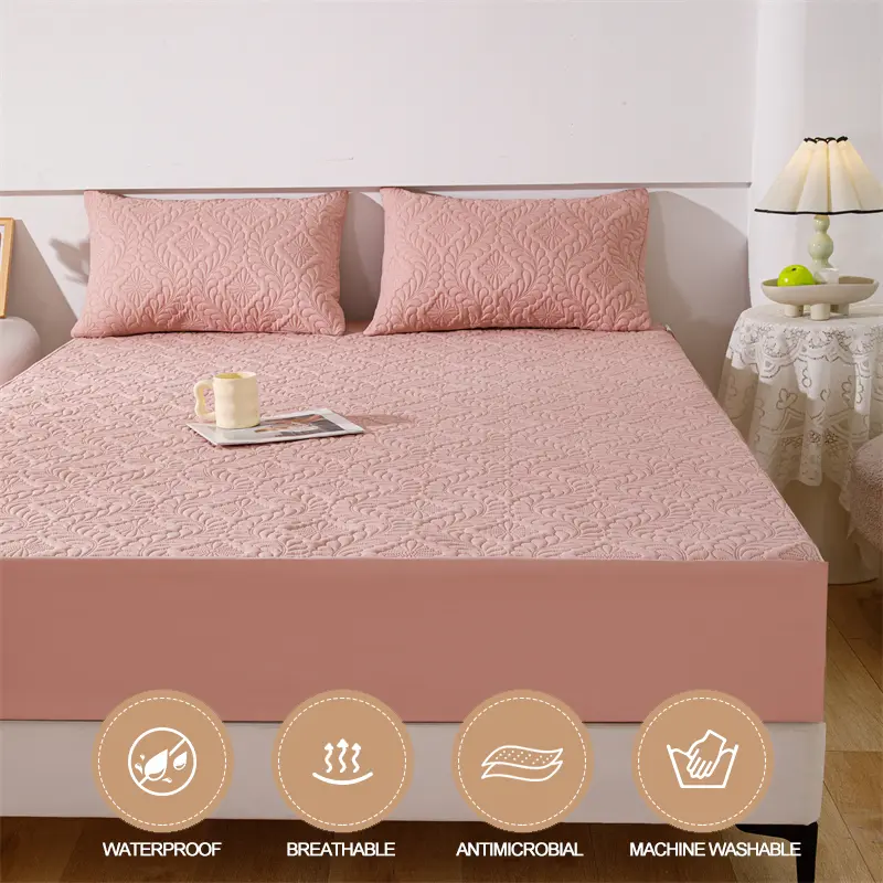 Hypoallergenic Waterproof Mattress Protector - Breathable Anti-Mite & Anti-Bacterial Mattress Cover, Single/Double, Pink