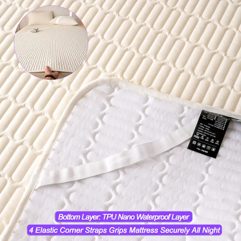 Premium Waterproof Thick Mattress Protector - Breathable, Noiseless Mattress Cover with 4 Corner Straps,Fitted Sheet,White