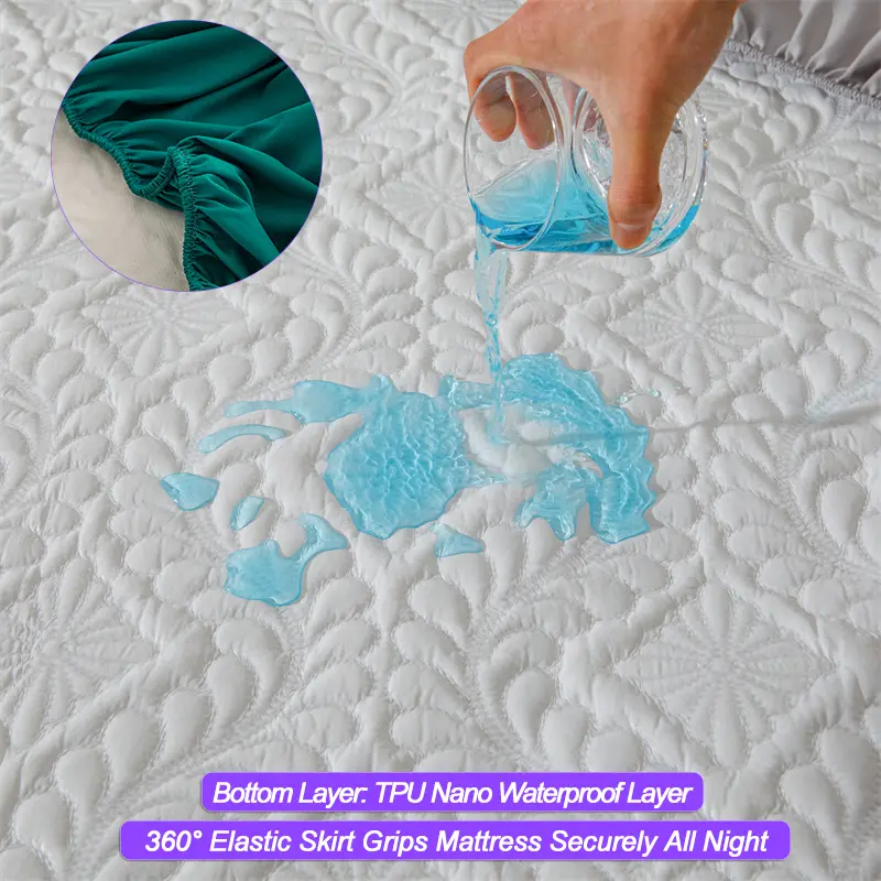 Hypoallergenic Waterproof Mattress Protector - Breathable Anti-Mite & Anti-Bacterial Mattress Cover, Single/Double, Lnk green