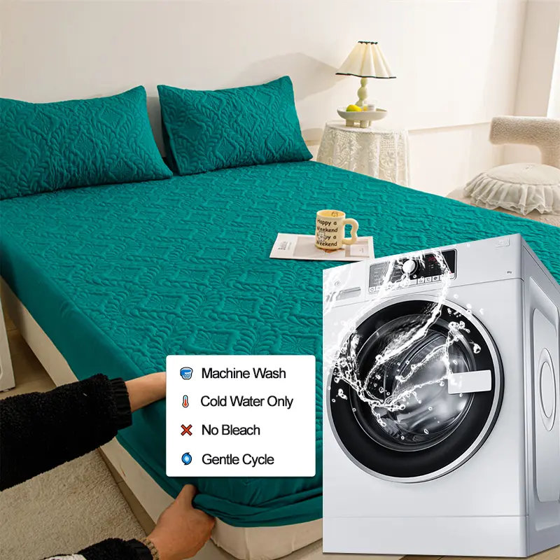 Hypoallergenic Waterproof Mattress Protector - Breathable Anti-Mite & Anti-Bacterial Mattress Cover, Single/Double, Lnk green