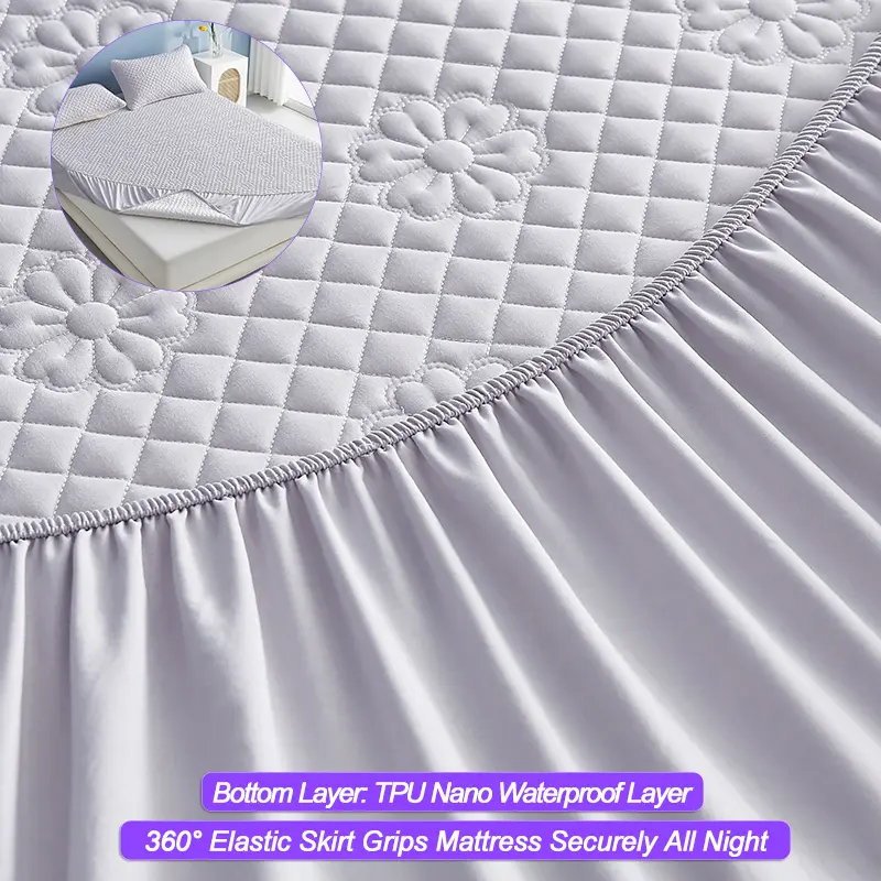 New Waterproof Mattress Protector Breathable Mattress Cover Anti-mite Anti-bacterial 160x200 140x200 Single Double, Light gray