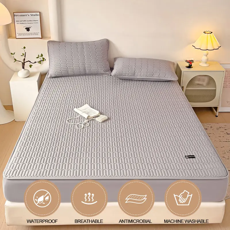 1Pc Waterproof Mattress Cover Solid Color Mattress Protector Skin-Friendly Fitted Sheet ,Antibacterial,Dustproof,Single/Double