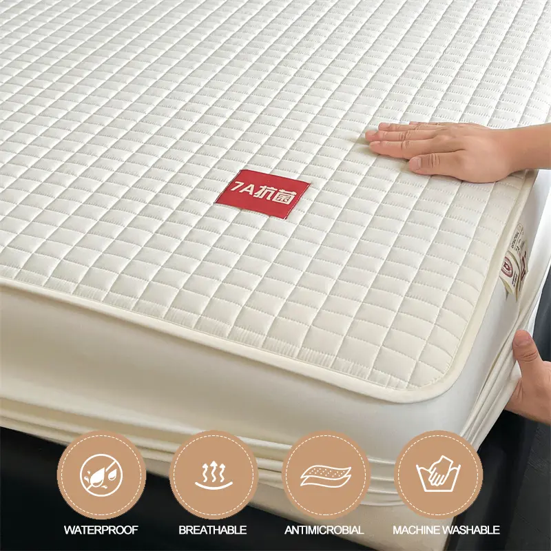 Waterproof Mattress Cover, Anti-Mite Mattress Protector - Hypoallergenic & Antibacterial, 100% Cotton Top Layer (30cm Deep)
