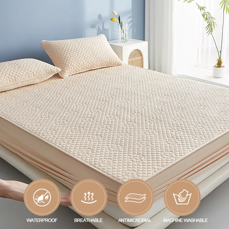 New Waterproof Mattress Protector Breathable Mattress Cover Anti-mite Anti-bacterial 160x200 140x200 Single Double, Khaki