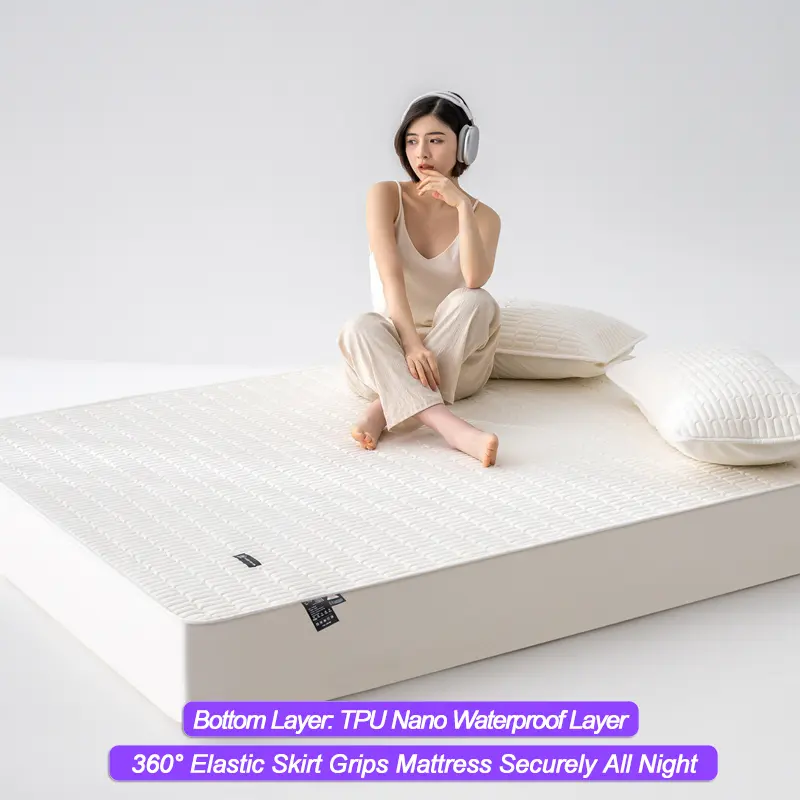 Premium Waterproof Mattress Protector - Multi Sizes, Antibacterial Noiseless, 100% Cotton Top Mattress Cover, Thick Fitted Sheet
