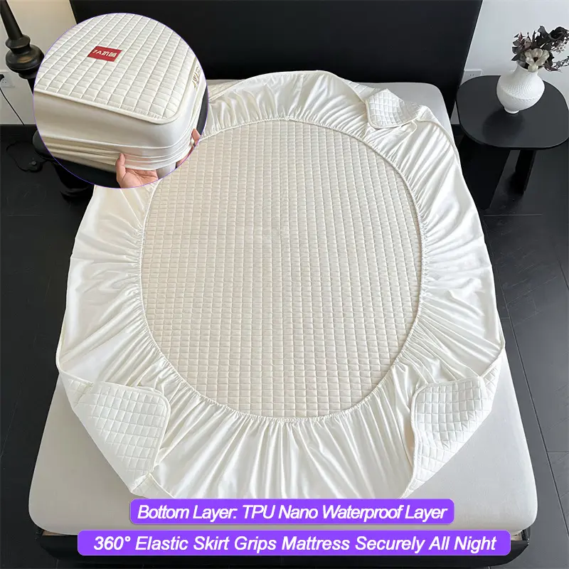 Waterproof Mattress Cover, Anti-Mite Mattress Protector - Hypoallergenic & Antibacterial, 100% Cotton Top Layer (30cm Deep)