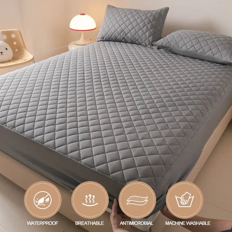 Waterproof Mattress Cover Hypoallergenic Mattress Protector Anti-mite Anti-bacterial Fitted Sheet Mattress Topper Pad, Dark gray
