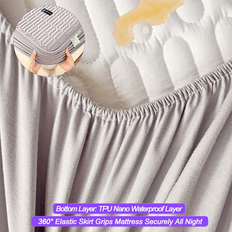 1Pc Waterproof Mattress Cover Solid Color Mattress Protector Skin-Friendly Fitted Sheet ,Antibacterial,Dustproof,Single/Double