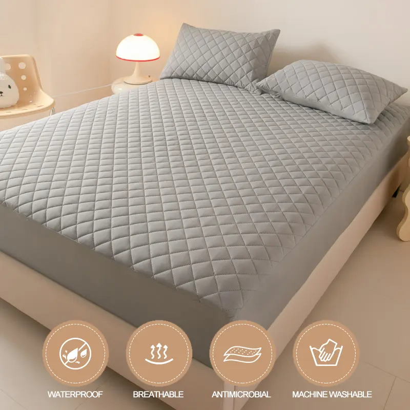 Waterproof Mattress Cover Hypoallergenic Mattress Protector Anti-mite Anti-bacterial Fitted Sheet Mattress Topper Pad,Light gray
