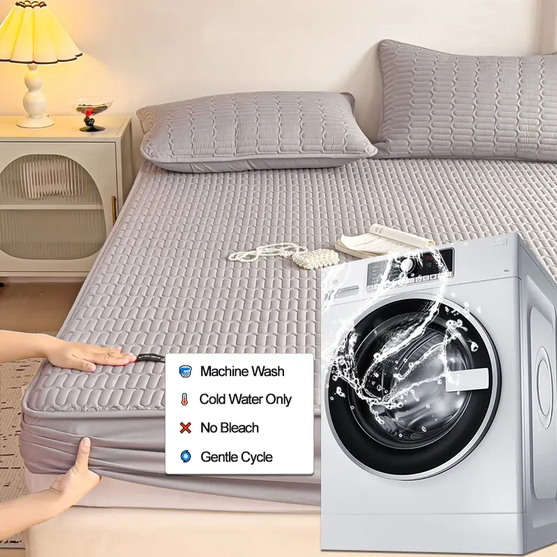 1Pc Waterproof Mattress Cover Solid Color Mattress Protector Skin-Friendly Fitted Sheet ,Antibacterial,Dustproof,Single/Double