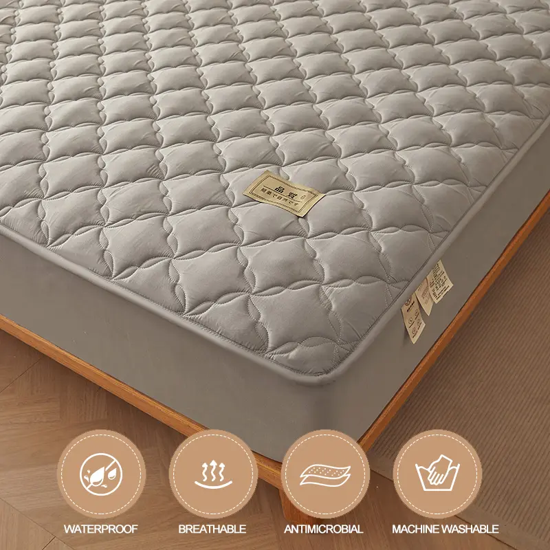 Luxury Waterproof Mattress Protector Thickened Durable Mattress Cover,Noiseless, Anti-Bacterial Anti-mites, Hypoallergenic,Grey