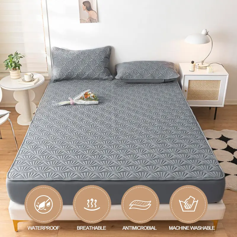 Premium Waterproof Mattress Cover Thickened Durable Mattress Protector- Noiseless, Anti-Bacterial, Anti-mites,Breathable, Grey