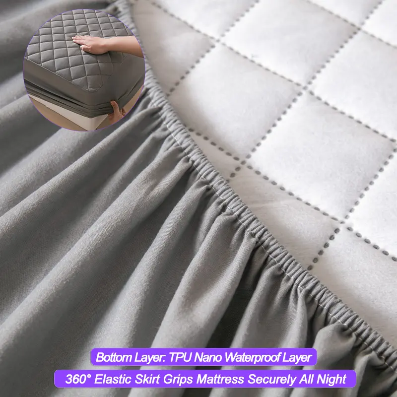 Waterproof Mattress Cover Hypoallergenic Mattress Protector Anti-mite Anti-bacterial Fitted Sheet Mattress Topper Pad, Dark gray