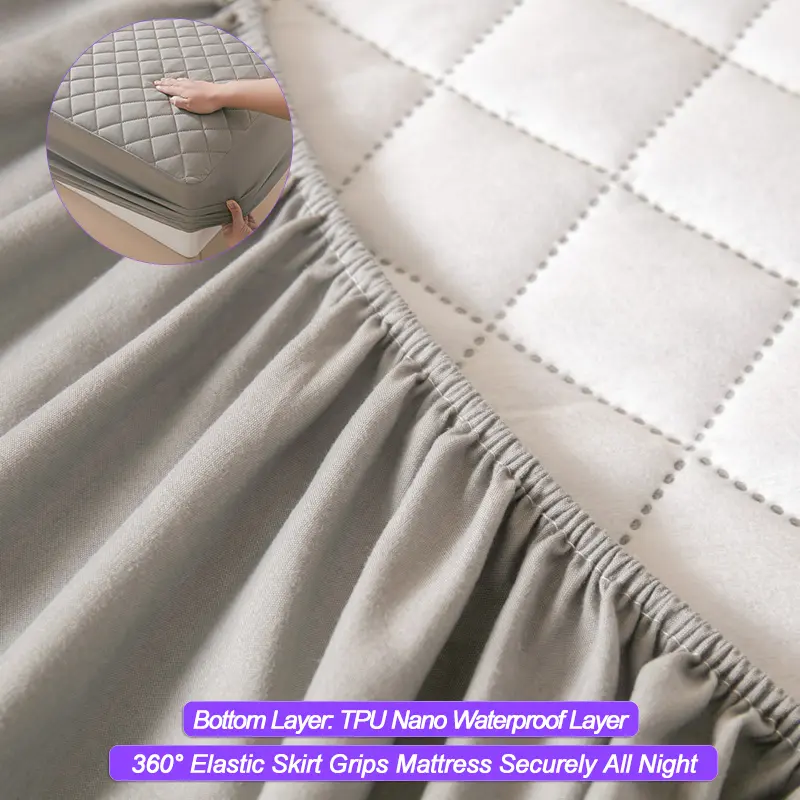 Waterproof Mattress Cover Hypoallergenic Mattress Protector Anti-mite Anti-bacterial Fitted Sheet Mattress Topper Pad,Light gray