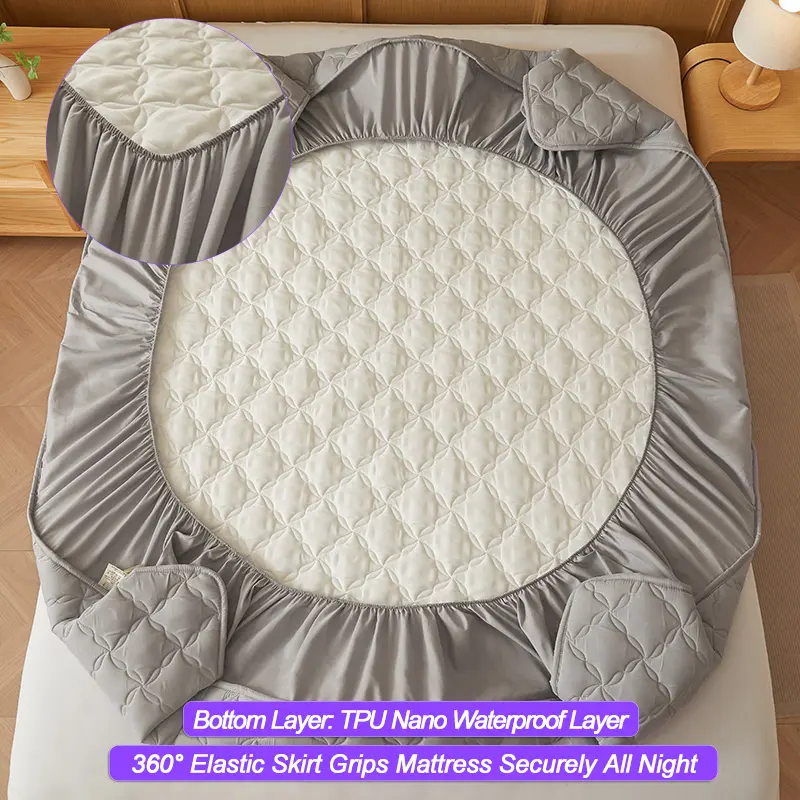 Luxury Waterproof Mattress Protector Thickened Durable Mattress Cover,Noiseless, Anti-Bacterial Anti-mites, Hypoallergenic,Grey