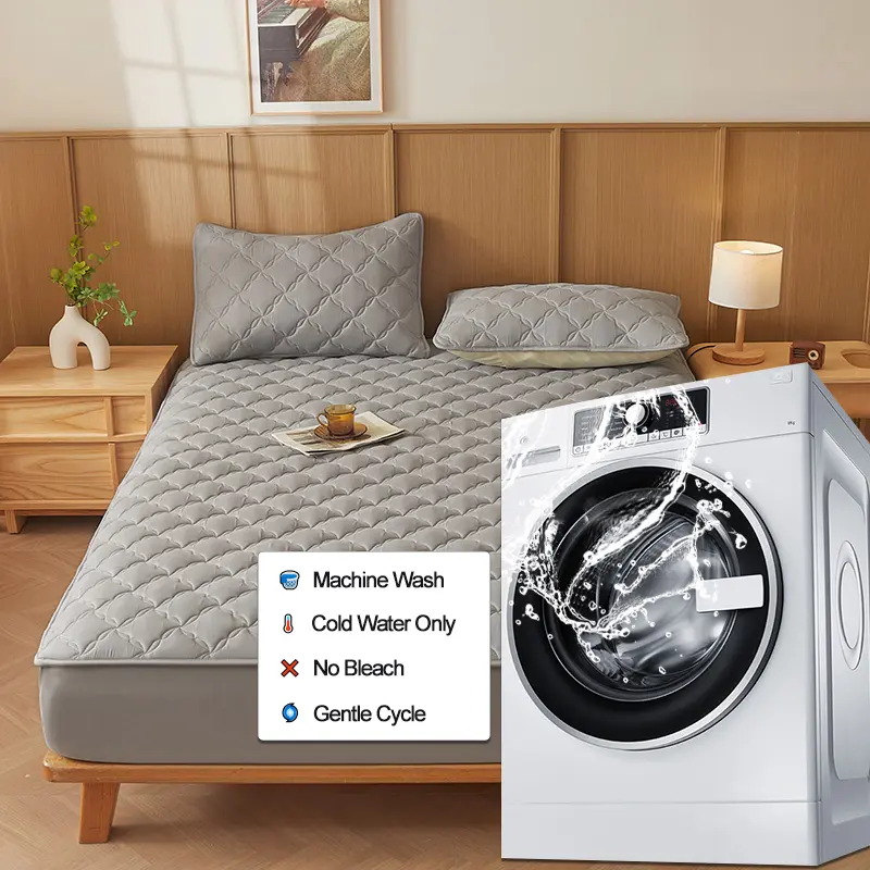 Luxury Waterproof Mattress Protector Thickened Durable Mattress Cover,Noiseless, Anti-Bacterial Anti-mites, Hypoallergenic,Grey