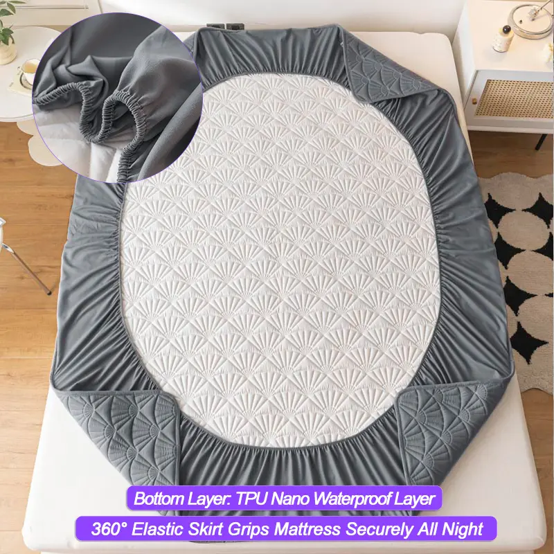 Premium Waterproof Mattress Cover Thickened Durable Mattress Protector- Noiseless, Anti-Bacterial, Anti-mites,Breathable, Grey