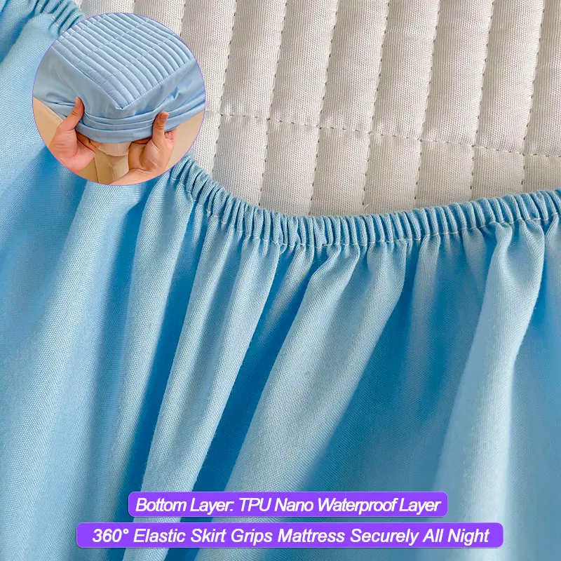 Waterproof Mattress Protector - Breathable Mattress Cover, Anti-Mite &Anti-Bacterial - Fitted Sheet for Single/Double/Light blue