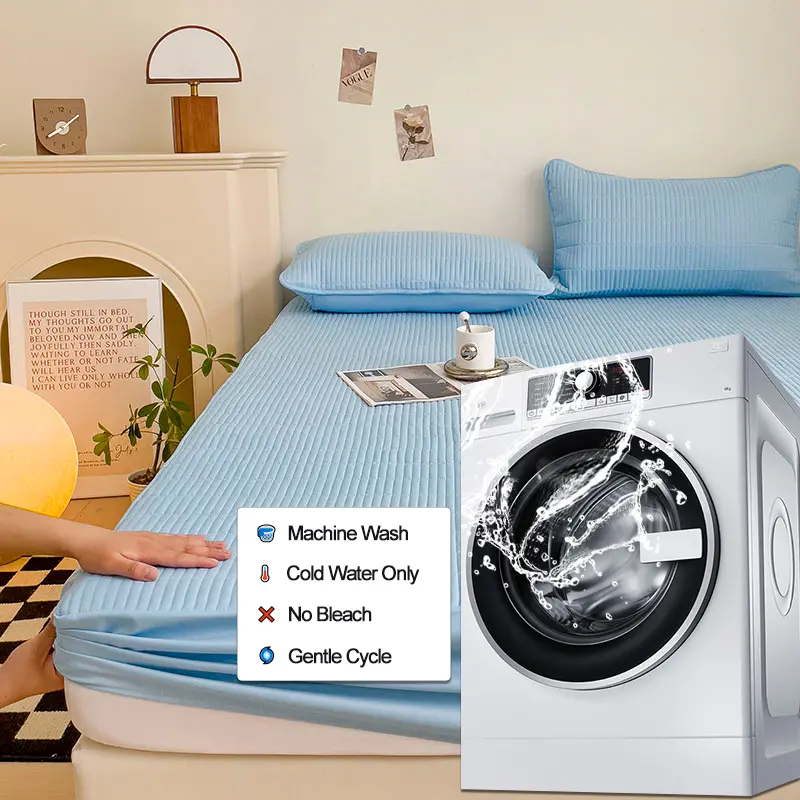 Waterproof Mattress Protector - Breathable Mattress Cover, Anti-Mite &Anti-Bacterial - Fitted Sheet for Single/Double/Light blue