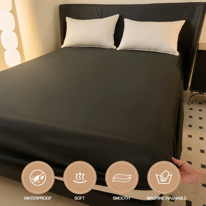 Waterproof Fitted Sheet Anti-Slip,Elastic Skirt, Silent Mattress Protector Soft Mattress Cover, 30cm Deep Pocket(No Pillowcase)