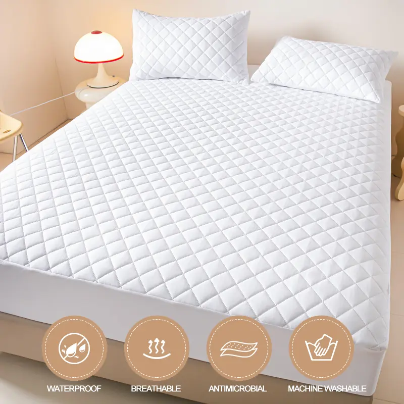 Waterproof Mattress Protector - Anti-Mite & Anti-Bacterial Mattress Cover, Breathable Fitted Sheet Cover for Bed 140/160/White