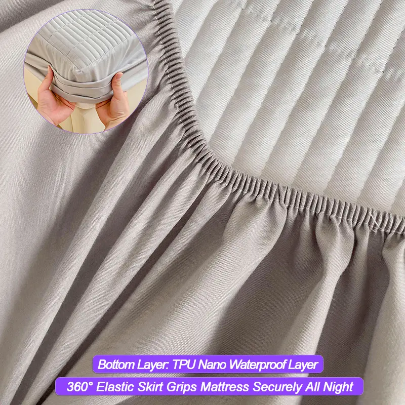 Waterproof Mattress Cover Breathable Mattress Protector Anti-mite Anti-bacterial Bed Fitted Sheet Double/140/160,Light gray