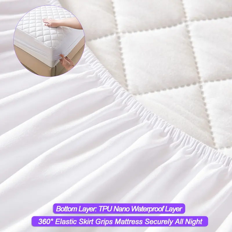 Waterproof Mattress Protector - Anti-Mite & Anti-Bacterial Mattress Cover, Breathable Fitted Sheet Cover for Bed 140/160/White