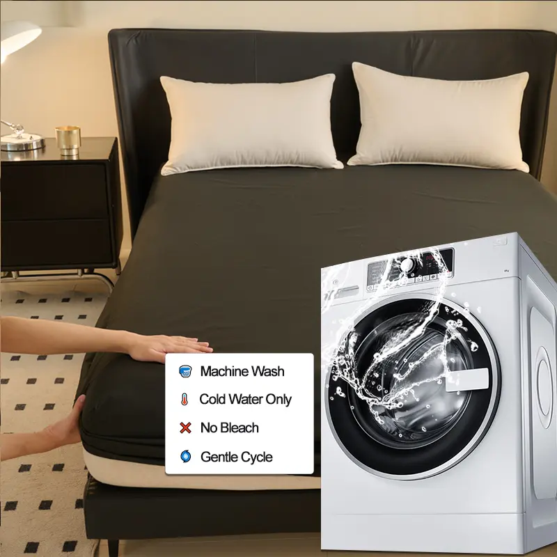 Waterproof Fitted Sheet Anti-Slip,Elastic Skirt, Silent Mattress Protector Soft Mattress Cover, 30cm Deep Pocket(No Pillowcase)