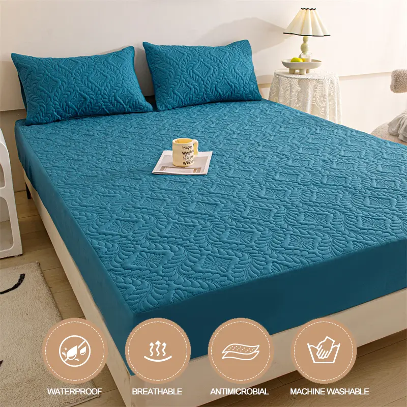 Hypoallergenic Waterproof Mattress Protector - Breathable Anti-Mite & Anti-Bacterial Mattress Cover, Single/Double, Noble Blue