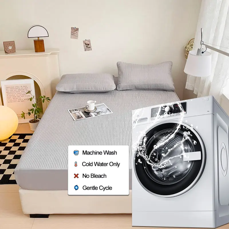 Waterproof Mattress Cover Breathable Mattress Protector Anti-mite Anti-bacterial Bed Fitted Sheet Double/140/160,Light gray