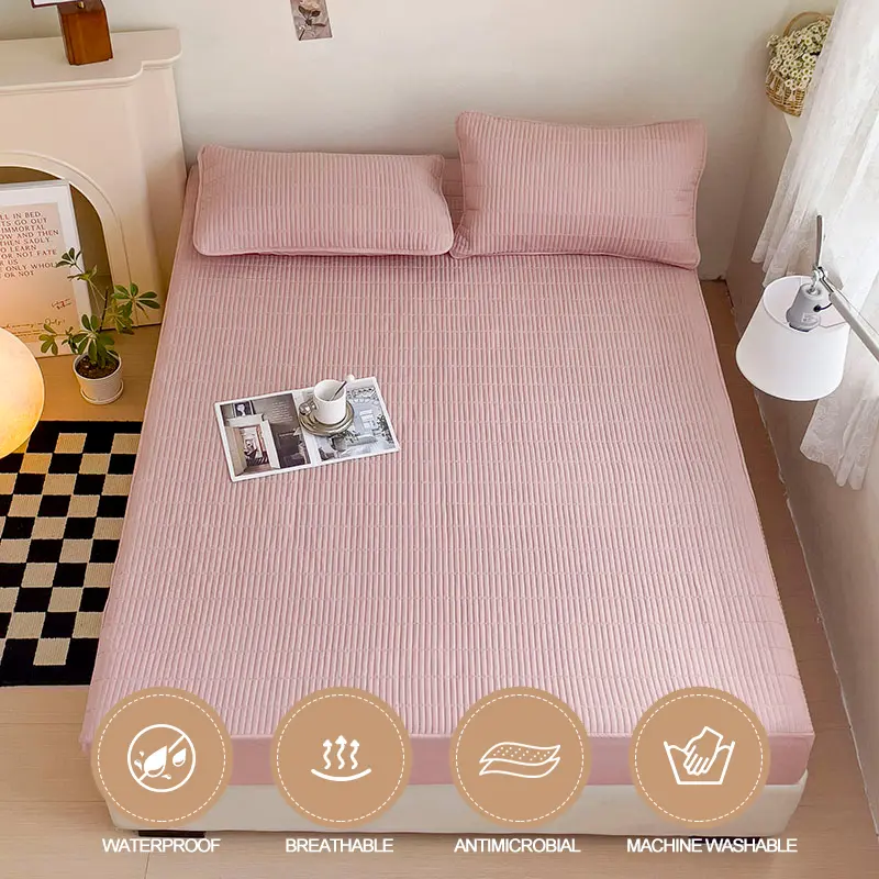 Waterproof Mattress Protector - Breathable Mattress Cover, Anti-Mite,Anti-Bacterial - Fitted Sheet for Single/Double/Bean paste
