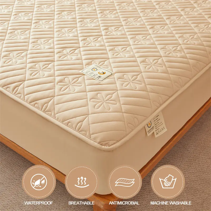Premium Waterproof Mattress Cover - Thickened & Breathable, Skin-Friendly Anti-Bacterial Mattress Protector,Fitted Sheet, Khaki