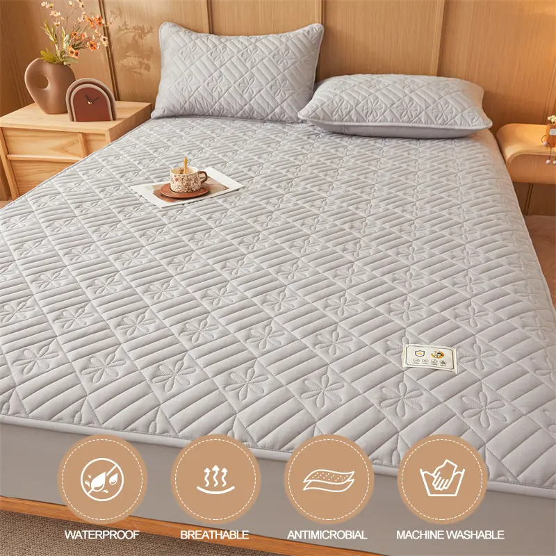 Premium Waterproof Mattress Cover - Thickened & Breathable, Skin-Friendly Anti-Bacterial Mattress Protector,Fitted Sheet, Grey