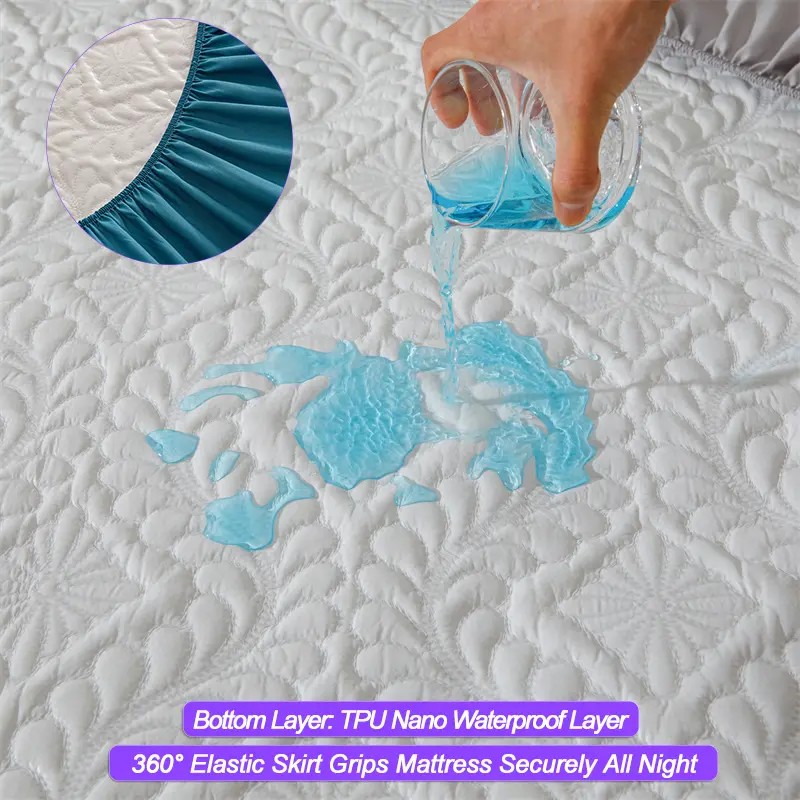 Hypoallergenic Waterproof Mattress Protector - Breathable Anti-Mite & Anti-Bacterial Mattress Cover, Single/Double, Noble Blue
