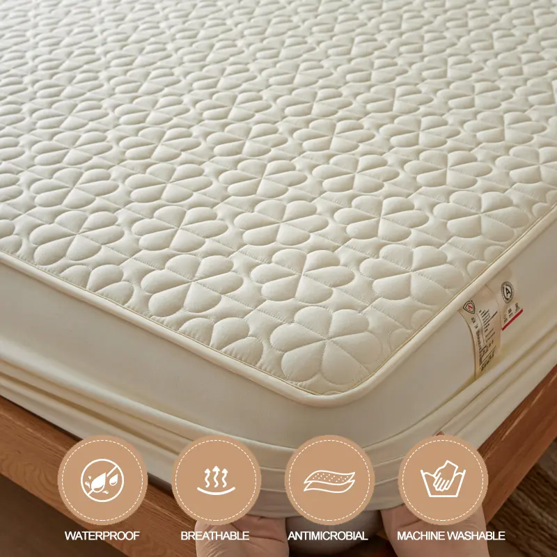 Waterproof Mattress Protector Premium Mattress Cover- Hypoallergenic Antibacterial,Anti-mites,for Single Couple Bed,White
