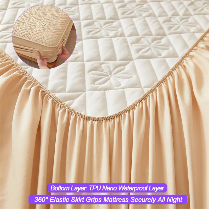 Premium Waterproof Mattress Cover - Thickened & Breathable, Skin-Friendly Anti-Bacterial Mattress Protector,Fitted Sheet, Khaki