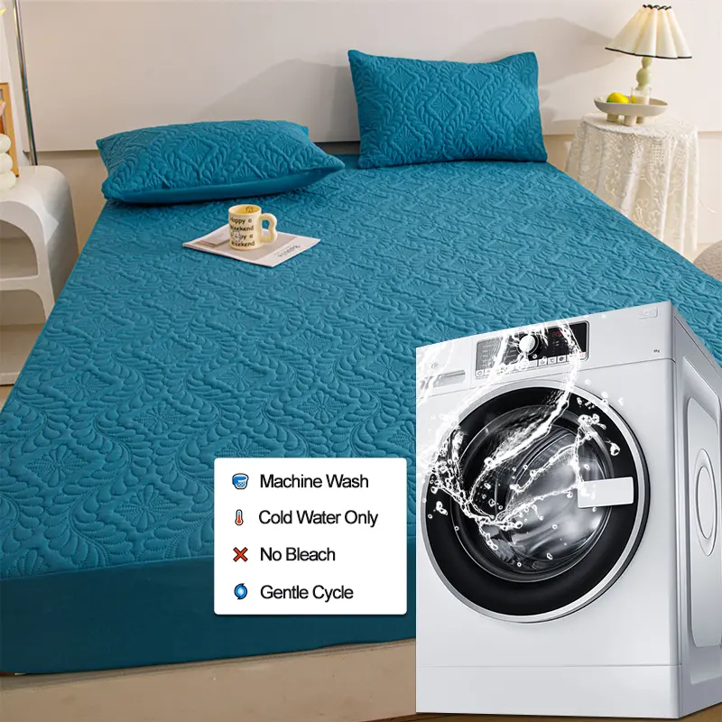 Hypoallergenic Waterproof Mattress Protector - Breathable Anti-Mite & Anti-Bacterial Mattress Cover, Single/Double, Noble Blue