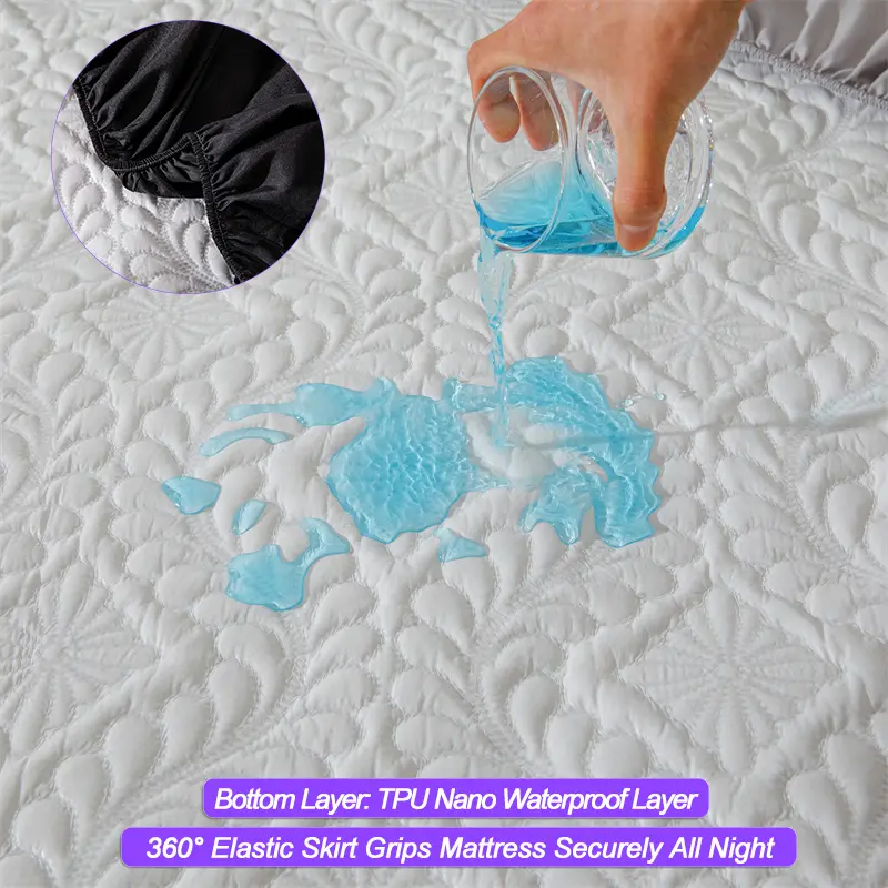 Waterproof Mattress Protector 1Piece, Breathable Anti-mite Anti-bacterial Mattress Cover,Hypoallergenic Fitted Bed Sheet,Black