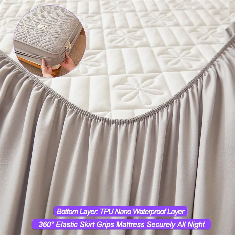 Premium Waterproof Mattress Cover - Thickened & Breathable, Skin-Friendly Anti-Bacterial Mattress Protector,Fitted Sheet, Grey