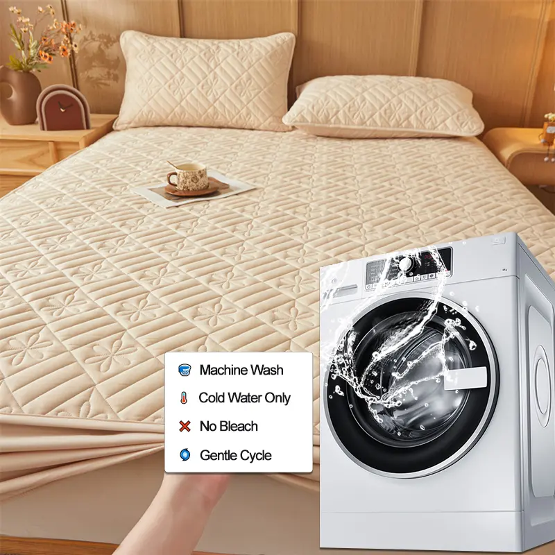 Premium Waterproof Mattress Cover - Thickened & Breathable, Skin-Friendly Anti-Bacterial Mattress Protector,Fitted Sheet, Khaki
