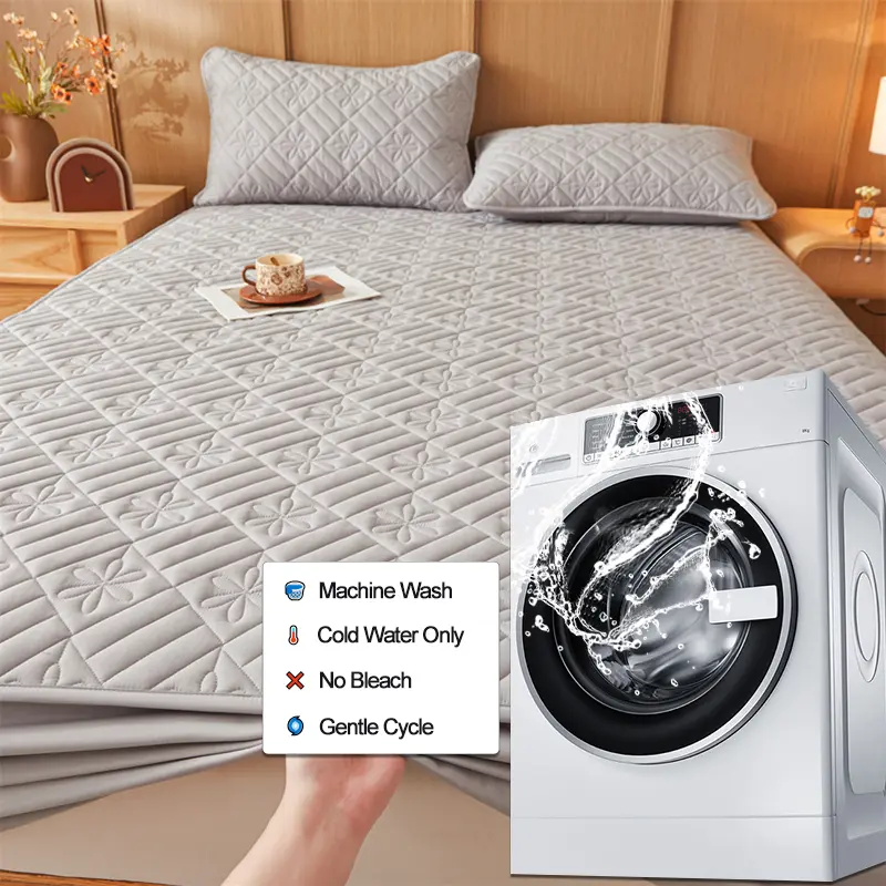 Premium Waterproof Mattress Cover - Thickened & Breathable, Skin-Friendly Anti-Bacterial Mattress Protector,Fitted Sheet, Grey