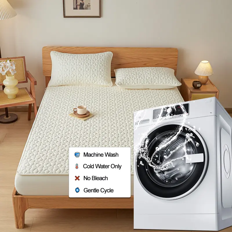 Waterproof Mattress Protector Premium Mattress Cover- Hypoallergenic Antibacterial,Anti-mites,for Single Couple Bed,White