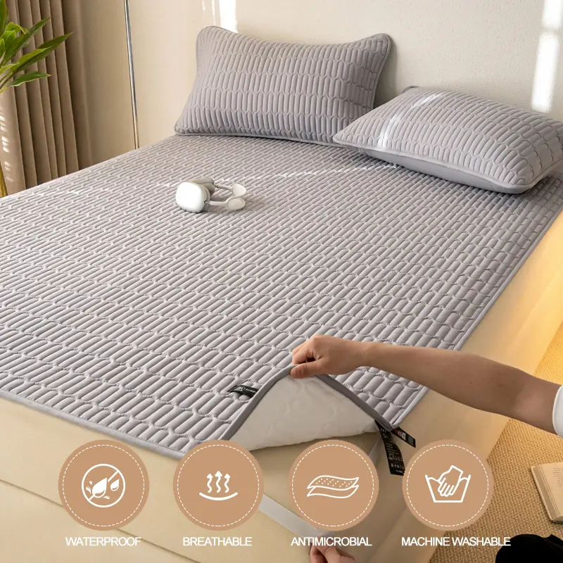 Premium Waterproof Thick Mattress Protector - Breathable, Noiseless Mattress Cover with 4 Corner Straps,Fitted Sheet, Grey