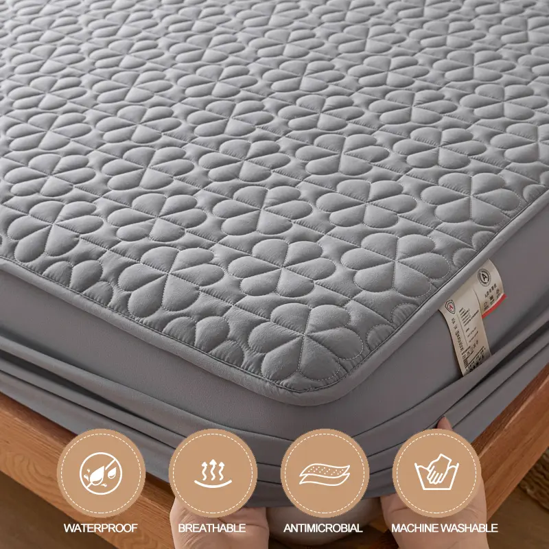 Waterproof Mattress Protector Premium Mattress Cover- Hypoallergenic Antibacterial,Anti-mites,for Single Couple Bed, Grey